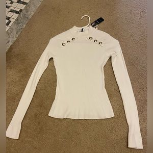 NEW WITH TAGS- Bebe gold button white mock sweater